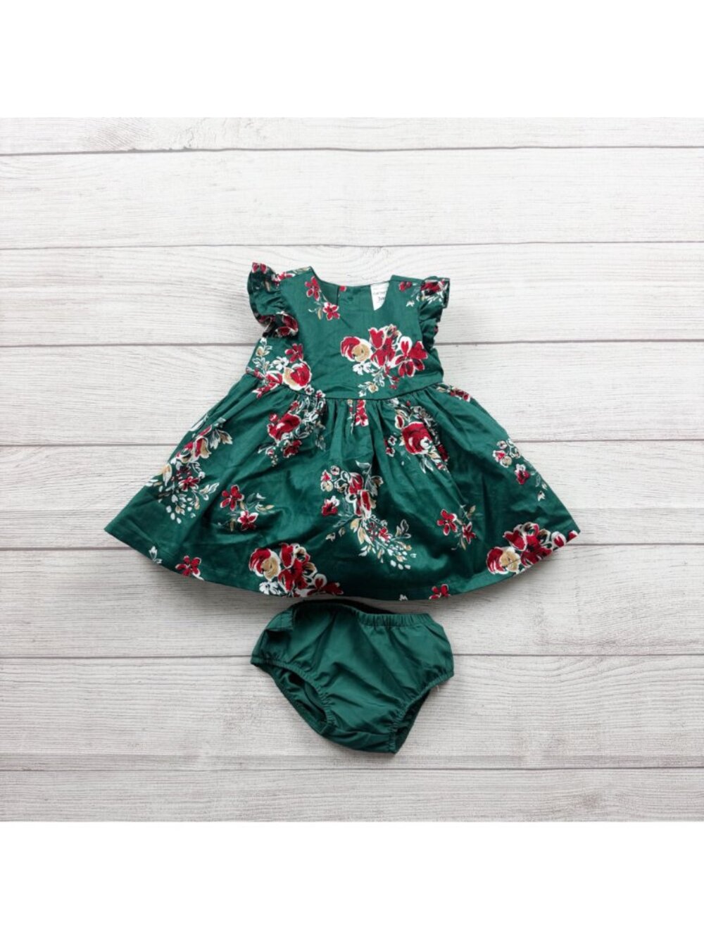 Carter’s Baby Girl Floral Green Dress Ruffles Bloomers 0-3 Months - Picture 2 of 5
